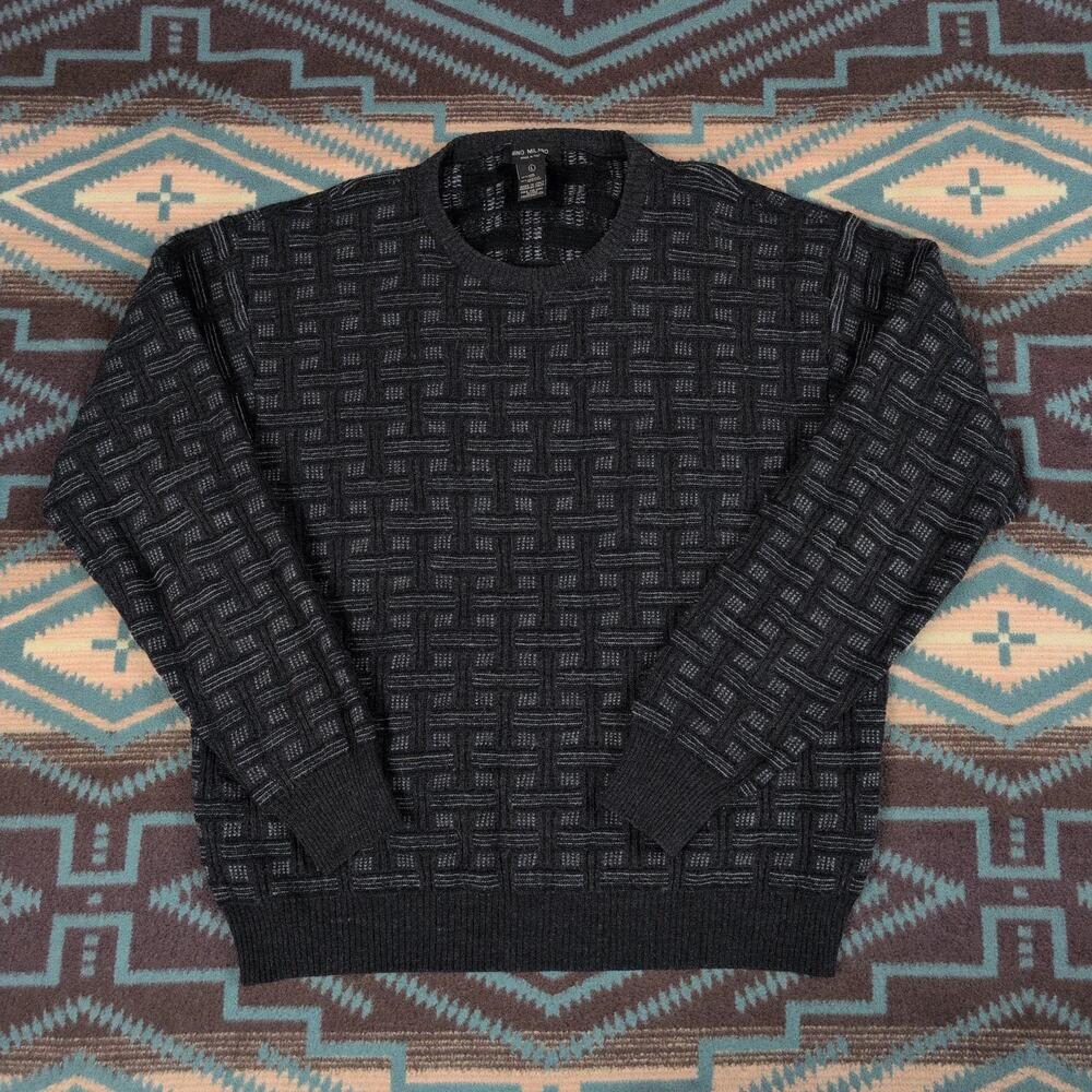 Mino Milano Men's Sweater Black Large Wool Blend Crew Neck Italy Made Old Money